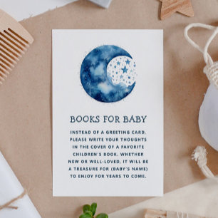 Bring a book for baby request. Whimsical blue moon Enclosure Card