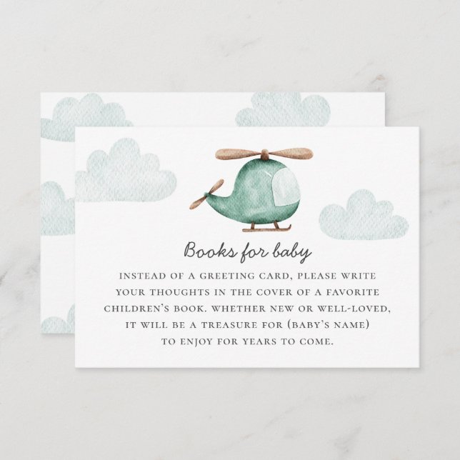 Bring a Book for Baby Shower Request | Helicopter Enclosure Card (Front/Back)