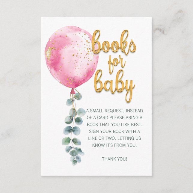 Bring a Book Instead of Card – Girl Pink Balloon  (Front)