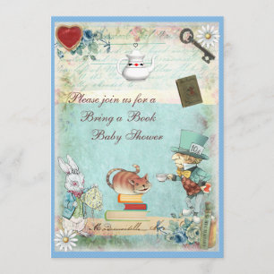 Bring a Book Mad Hatter & Cheshire Cat Baby Shower Invitation