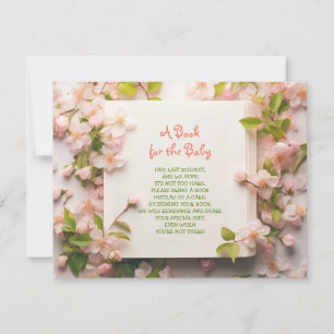 BRING A BOOK Peach Roses Pink Baby Shower Card