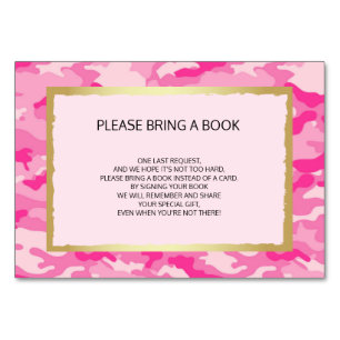 Bring a Book - Pink CAMO Girl Baby Shower Cards