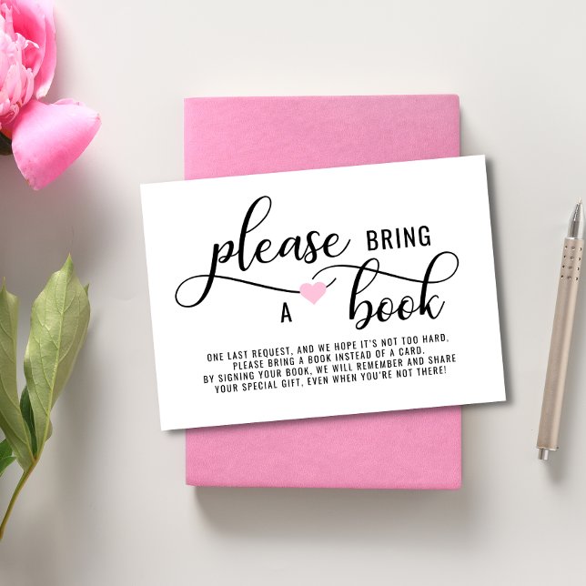 BRING A BOOK Pink Heart Baby Shower Enclosure Card (Creator Uploaded)