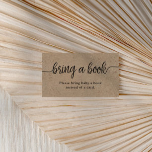 Bring a Book, Rustic Kraft Calligraphy Baby Shower Enclosure Card