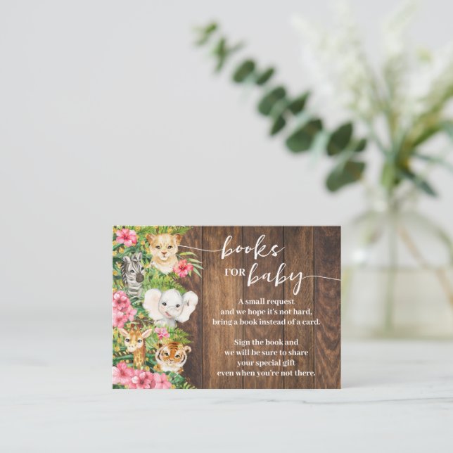 Bring a Book Rustic Pink Safari Baby Shower Card (Standing Front)