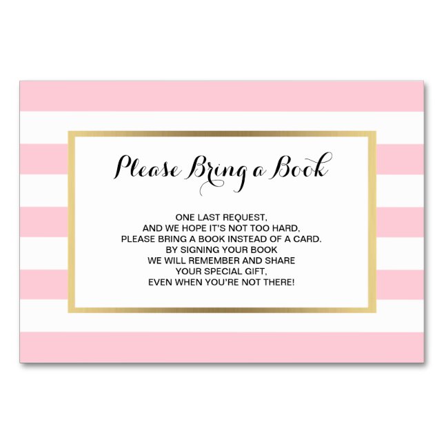Bring a Book - Stripes Pink GIRL Baby Shower Cards (Front)