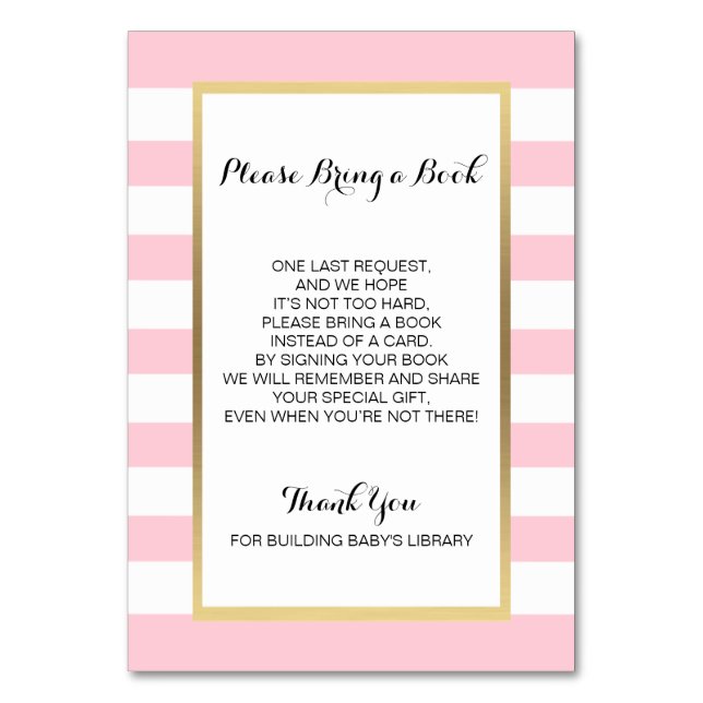 Bring a Book - Stripes Pink GIRL Baby Shower Cards (Front)