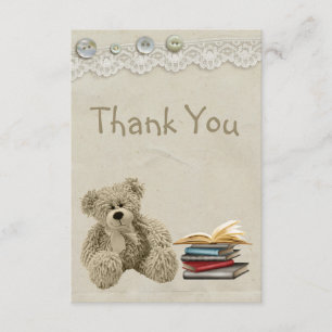 Bring a Book Teddy Vintage Lace Print Thank You