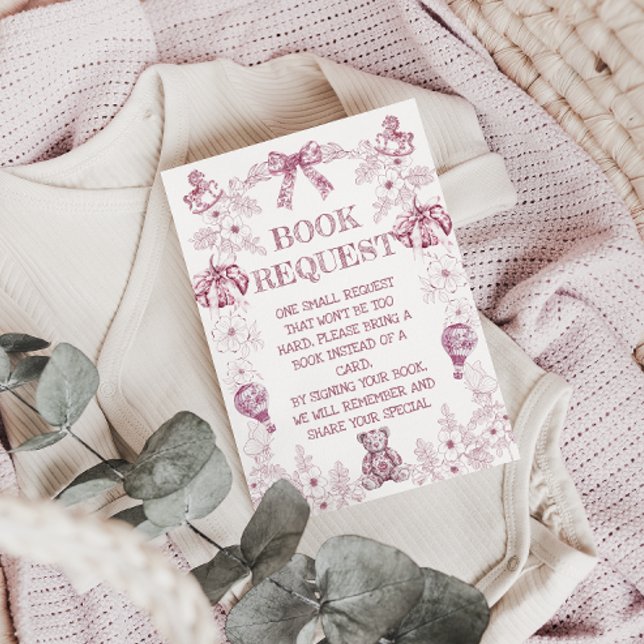 Bring A Book Toile Floral French Pink Baby Shower Enclosure Card (Creator Uploaded)
