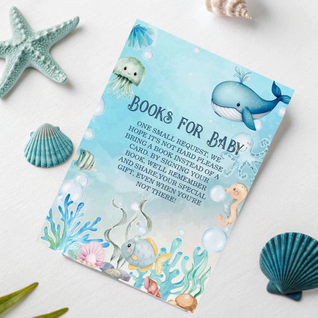 Bring a Book Under the Sea blue Baby shower card (Creator Uploaded)