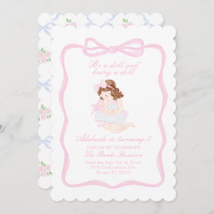 Bring a Doll Birthday Preppy Grandmillennial Invitation