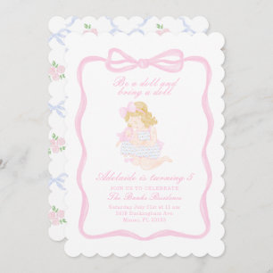 Bring a Doll Birthday Preppy Grandmillennial Invitation