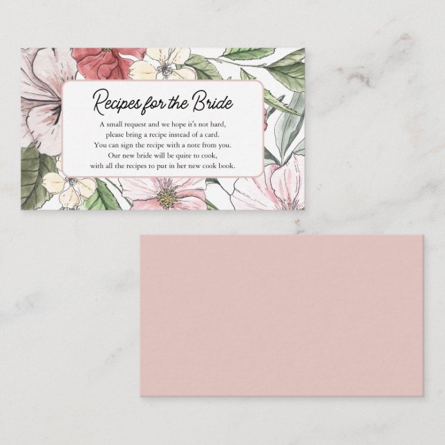 Bring a Recipe Elegant Pink Flowers Bridal Shower Enclosure Card (Front/Back)