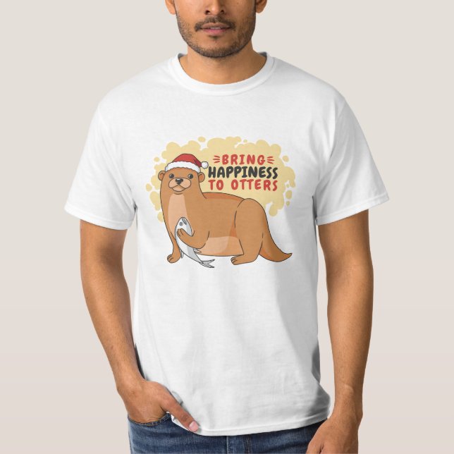 Bring Happiness to Otters Funny Christmas Otter T-Shirt (Front)