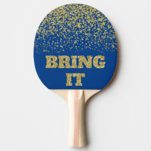 Bring It Fun Gold Glitter Sparkle Blue Ping Pong Paddle