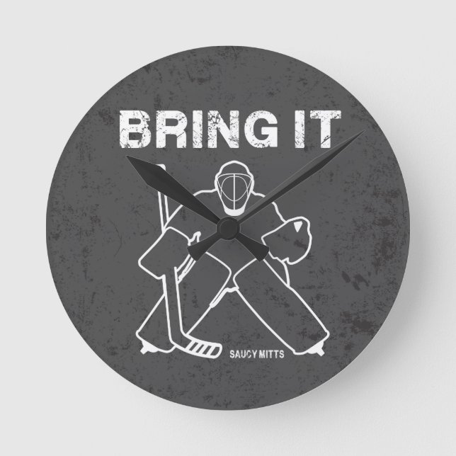 Bring It Hockey Goalie Round Clock (Front)