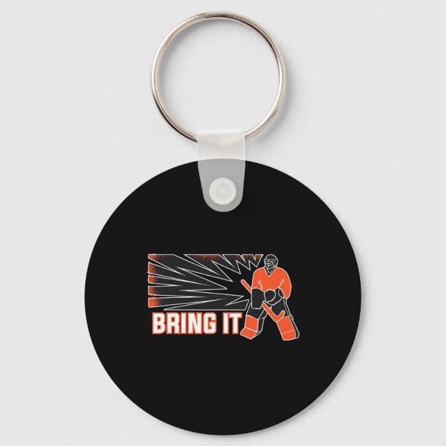 Bring It Ice Hockey Player  Key Ring (Front)