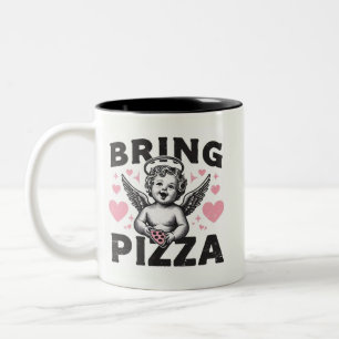 Bring Pizza Valentine's funny pizza slice cupid Two-Tone Coffee Mug