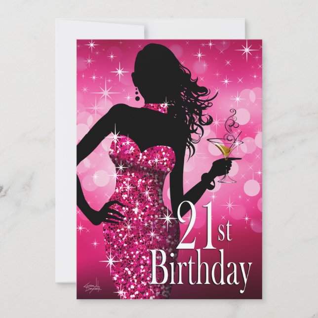 Bring the Bling Sparkle 21st Birthday | fuschia Invitation (Front)