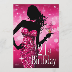 Bring the Bling Sparkle 21st Birthday   fuschia Invitation