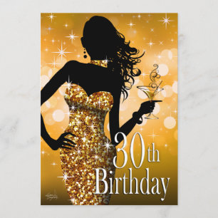 Bring the Bling Sparkle 30th Birthday   gold Invitation