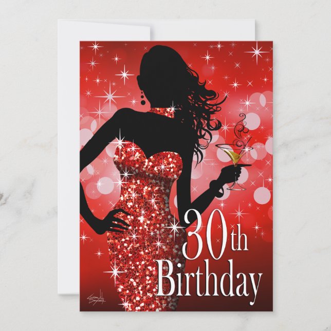 Bring the Bling Sparkle 30th Birthday | red Invitation (Front)
