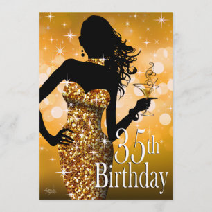 Bring the Bling Sparkle 35th Birthday   gold Invitation