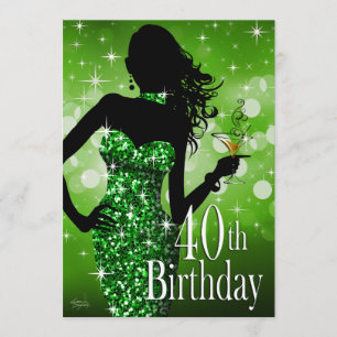 Bring the Bling Sparkle 40th Birthday green Invitation