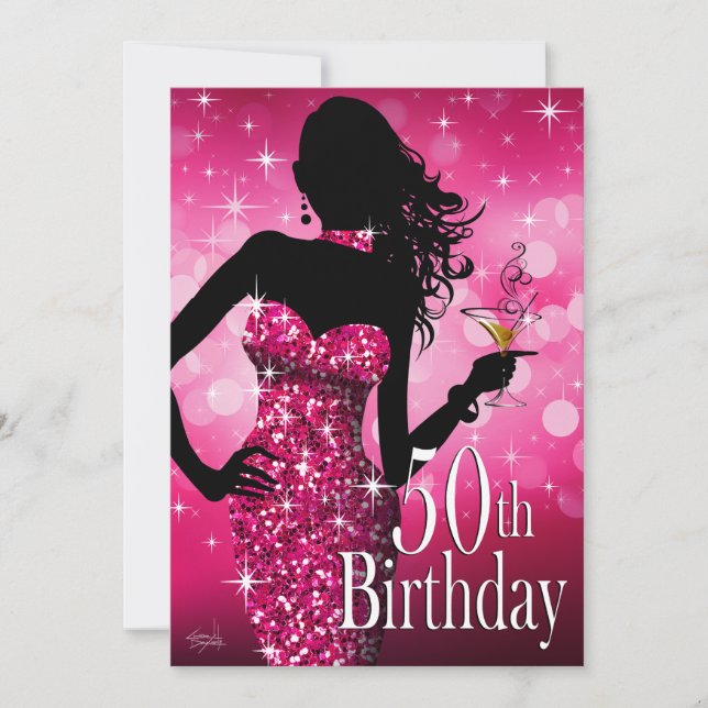 Bring the Bling Sparkle 50th Birthday | fuchsia Invitation (Front)