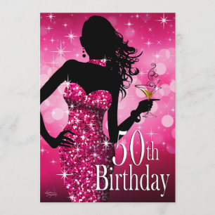 Bring the Bling Sparkle 50th Birthday   fuchsia Invitation