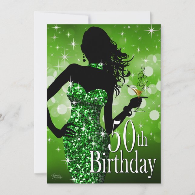 Bring the Bling Sparkle 50th Birthday | green Invitation (Front)