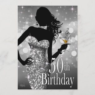Bring the Bling Sparkle 50th Birthday   silver Invitation