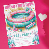 Bring Your Own Pool Party Pink Turquoise glitter