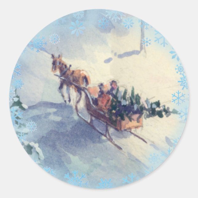 BRINGING HOME the CHRISTMAS TREE by SHARON SHARPE Classic Round Sticker (Front)