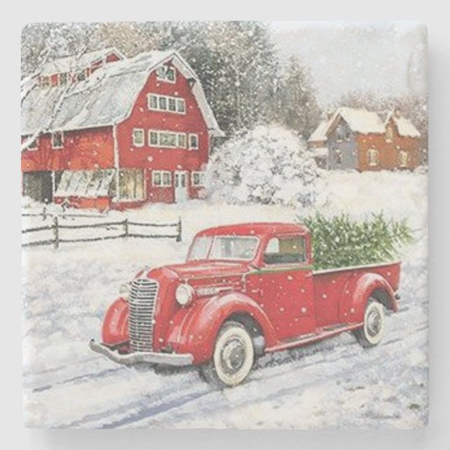 Bringing Home the Christmas Tree Stone Coaster (Front)