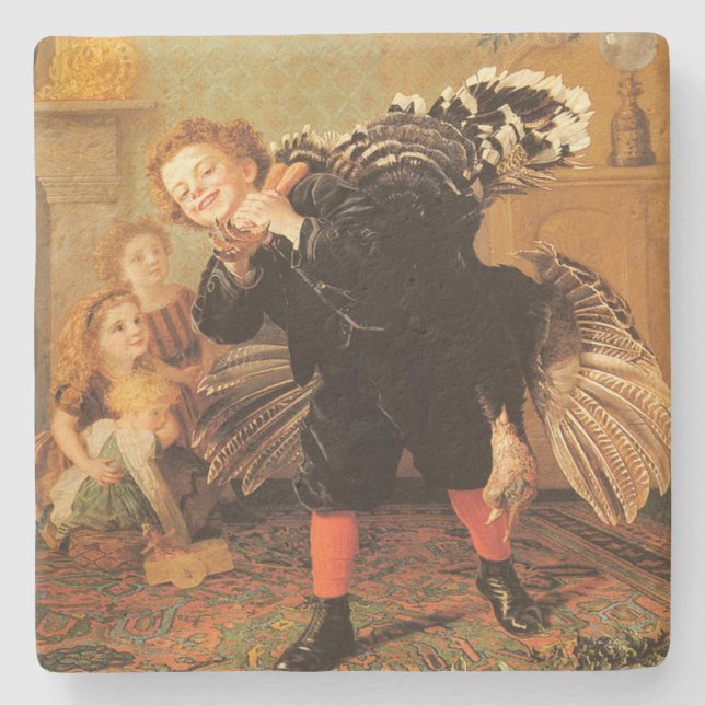 Bringing Home the Christmas Turkey Christmas Stone Coaster (Front)