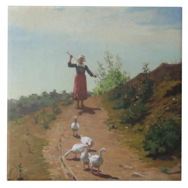 Bringing Home the Flock of Geese (by Paul Peel) Ceramic Tile (Front)