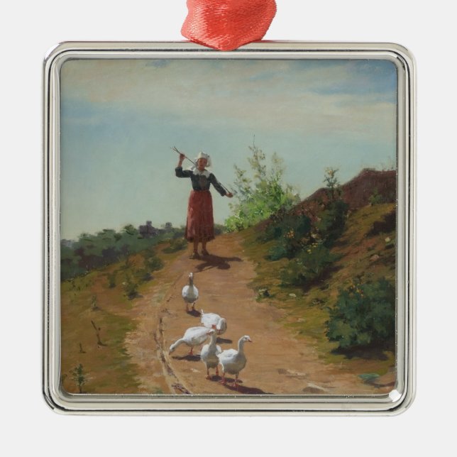 Bringing Home the Flock of Geese (by Paul Peel) Metal Ornament (Front)