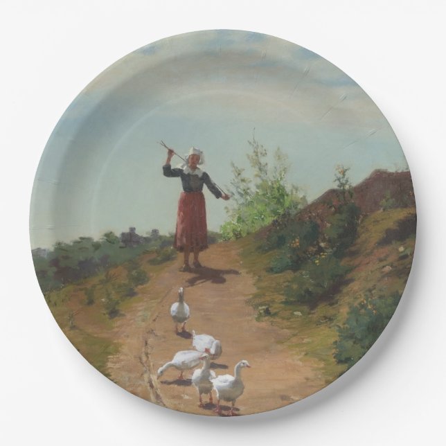 Bringing Home the Flock of Geese (by Paul Peel) Paper Plate (Front)