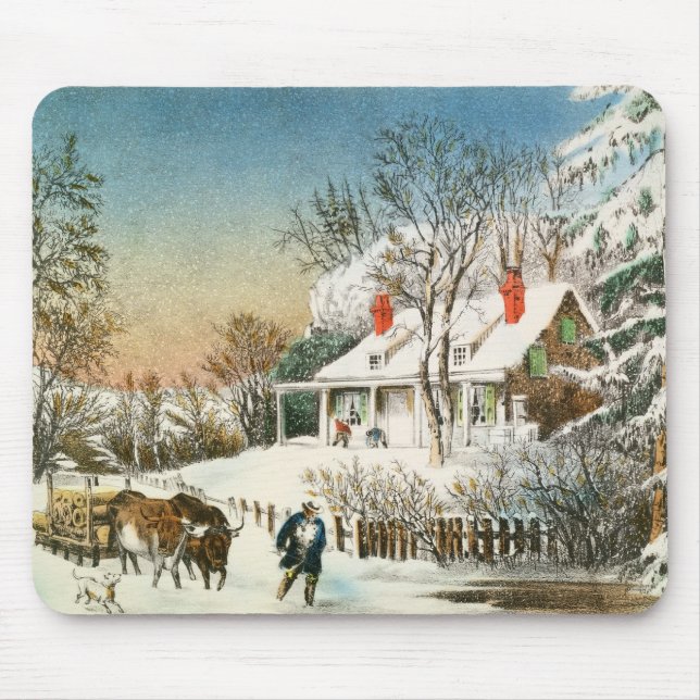 Bringing Home the Logs, Winter Landscape Mouse Pad (Front)
