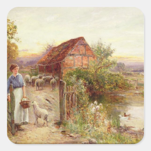 Bringing Home the Sheep Square Sticker (Front)