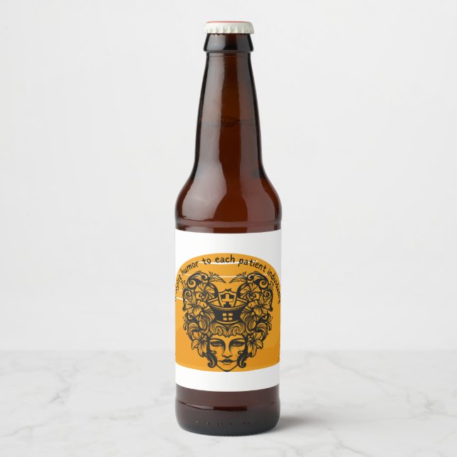 Bringing humour to each patient individually beer bottle label (Front)