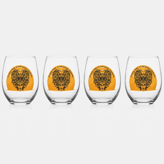 Bringing humour to each patient individually stemless wine glass (Front)