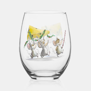 Bringing In The Christmas Cheese Stemless Wine Glass