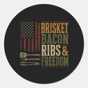 Bris Bacon Ribs Dom Grill Bbq Barbecue Meat Classic Round Sticker