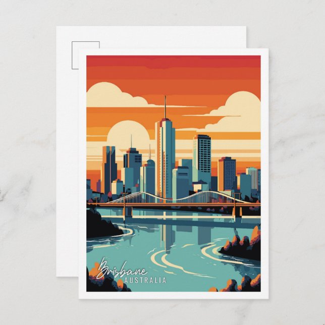 Brisbane Australia Art vintage travel illustration Postcard (Front/Back)