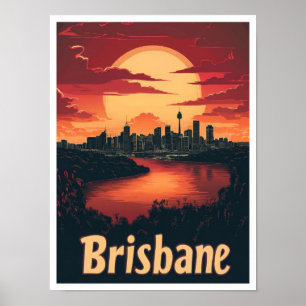 Brisbane Australia Art Vintage Travel Illustration Poster