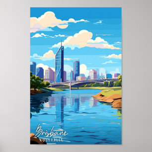 Brisbane Australia Art vintage travel illustration Poster