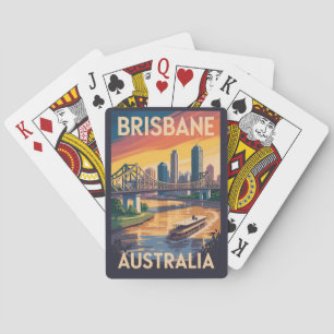 Brisbane Australia Illustration Travel Art Vintage Playing Cards