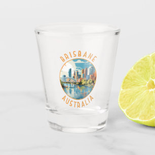Brisbane Australia Retro Distressed Circle Shot Glass